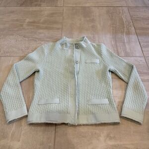 Vintage‎ TALBOTS Sweater Mint Sage Green Button Up Cardigan Cable Knit Petite